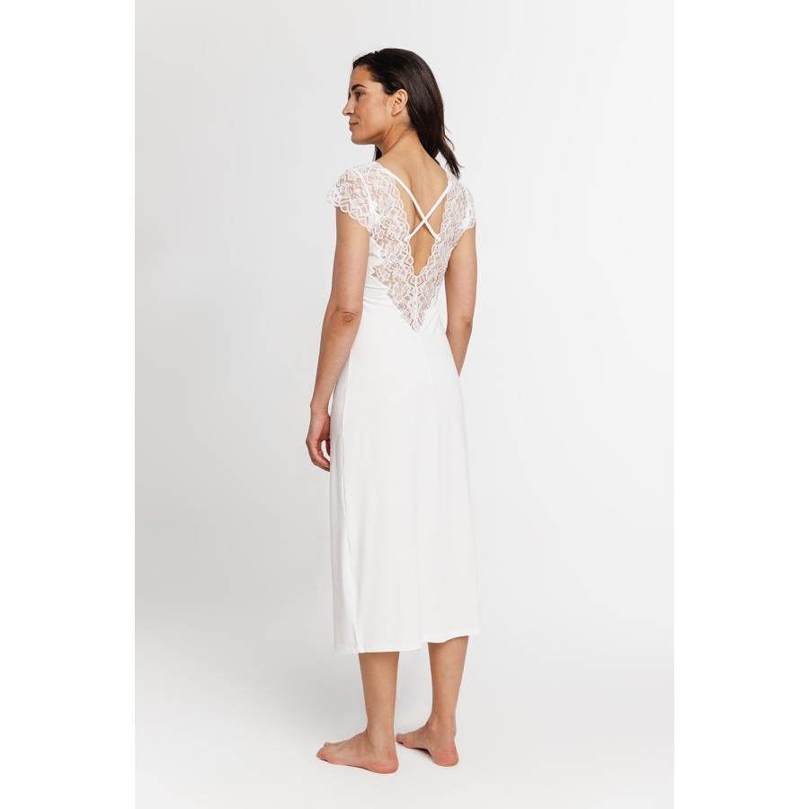 Camisón largo micromodal elastano blanco espalda